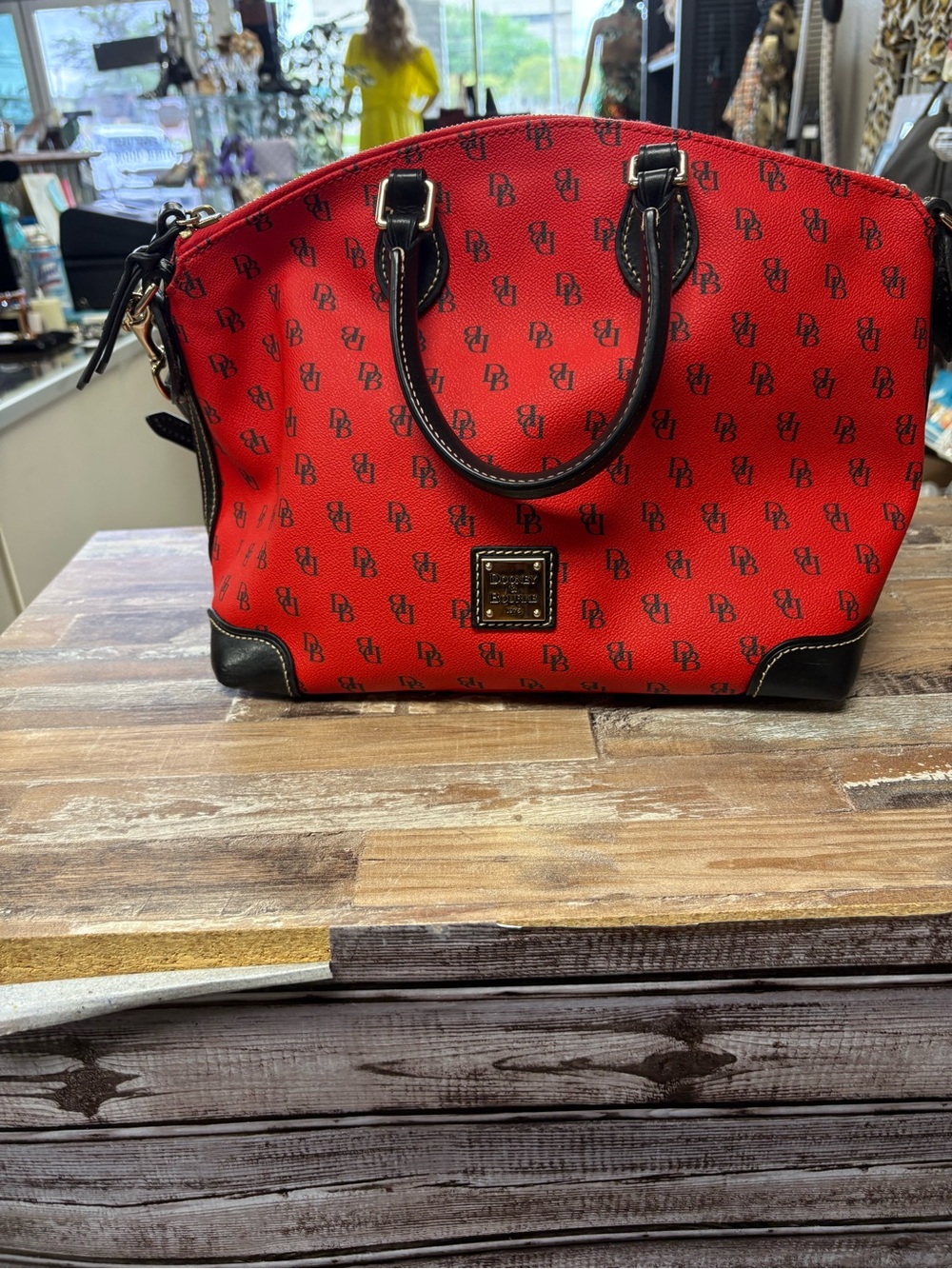 Dooney & Bourke Red Logo Dome Satchel with Black Trim